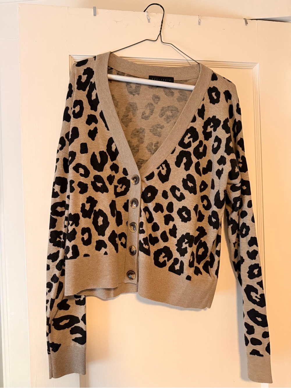 Sanctuary Beige and Black Leopard V-Neck Cardigan